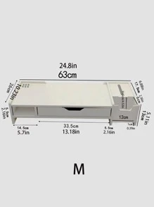 1pc PVC Computer Monitor Heightened Shelf Desk Storage Rack - White - View 4