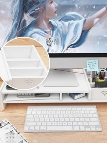 1pc PVC Computer Monitor Heightened Shelf Desk Storage Rack - White - View 7