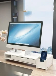 1pc PVC Computer Monitor Heightened Shelf Desk Storage Rack - White - View 2