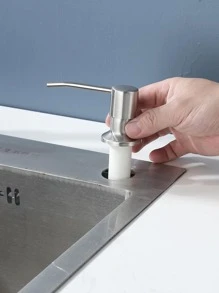1pc Stainless Steel Liquid Soap Dispenser, Modern Silver Bathroom Hardware For Home - Silver - View 4