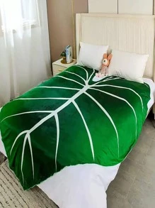 1入組葉子圖案毯子，現代熱帶葉子圖案床、沙發裝飾毯子 - 彩色 - 查看 1