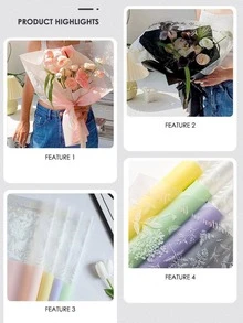 20 tờ/túi Giấy Gói Hoa In Dập Nóng Viền Vàng Giấy Gói Hoa Chống Thấm Nước - Hồng - Xem 2