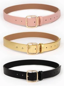 (3 Cái/gói) Thắt Lưng Nữ Khóa Vuông Thời Trang, Dây Thắt Lưng Da Trang Trí Đa Năng - Nhiều màu - Xem 3