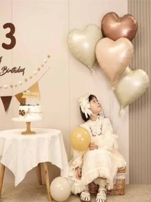 8pcs/1pack Cream Heart-Shaped Balloons & Foil Caramel Love Balloons, For Birthday Party Outdoor Decorations - Multicolor - View 4