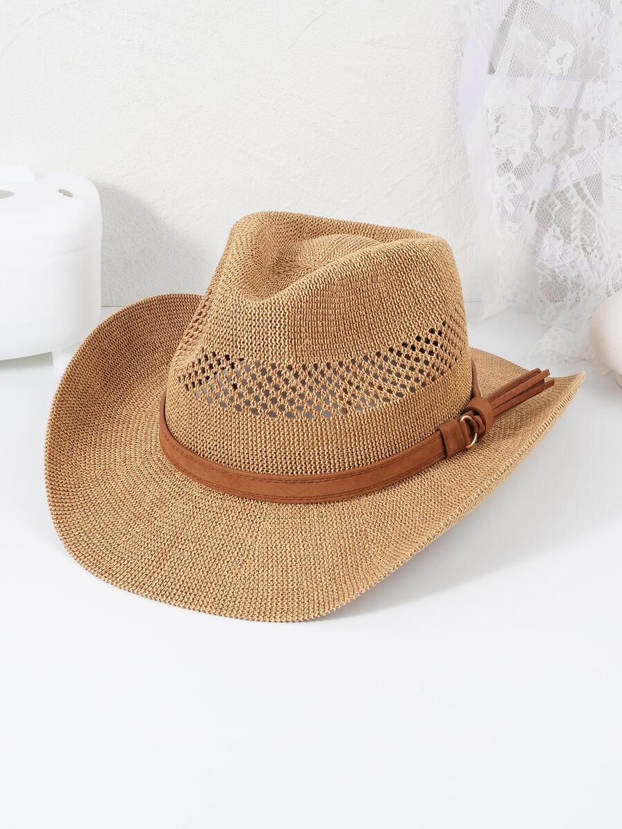 1入組女性織帶裝飾鏤空時尚軟呢帽日常裝飾