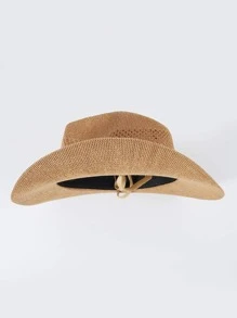 1入組女性織帶裝飾鏤空時尚軟呢帽日常裝飾 - 駝色 - 查看 6