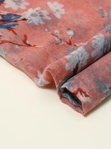 Batik Floral Printed Long Scarf Headband With Flowers - Multicolor - View 1