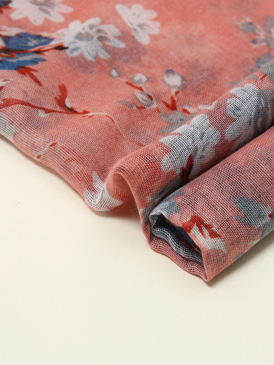 Batik Floral Printed Long Scarf Headband With Flowers - Multicolor - View 1