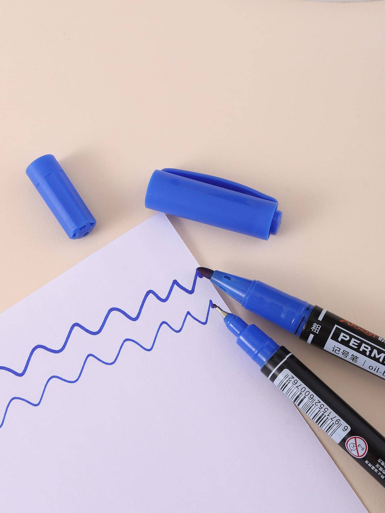 2入組字母圖案馬克筆簡約風多用途馬克筆適用於學校學生 - 藍色 - 查看 1