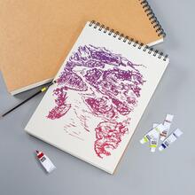 1入組牛皮紙套螺旋水彩簡約風繪圖筆記本適用於學生