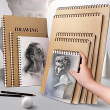 1入組牛皮紙套螺旋水彩簡約風繪圖筆記本適用於學生
