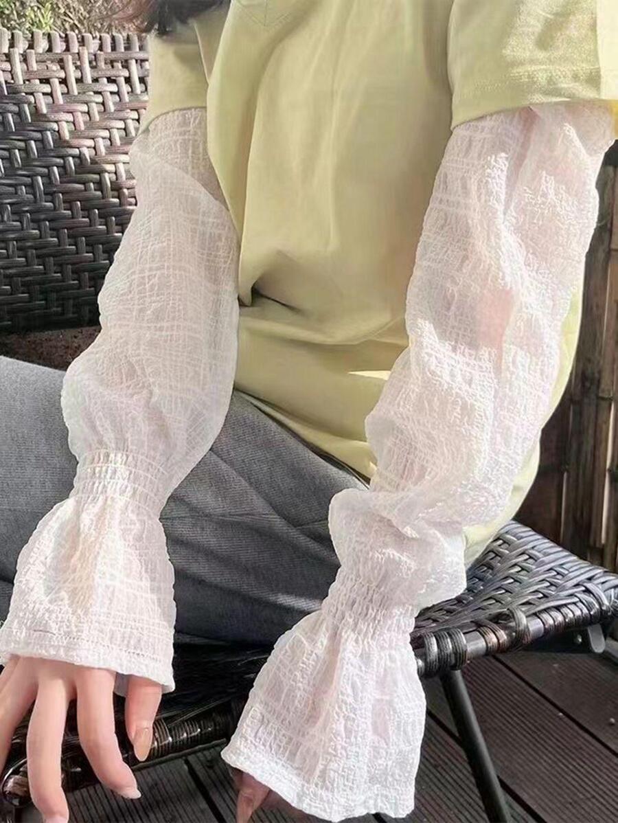 1pair Summer Uv Protection Breathable Arm Sleeve And Gloves For Daily Life And Outdoor Activities - White - View 1