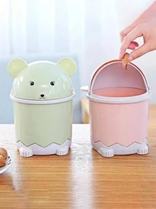 1 pieza Cubo de basura con diseño de dibujos animados - Verde - Ver 5
