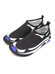 女性條紋圖案彩塊字母印花滑入式水襪，運動戶外水鞋 - 黑色 - 查看 4