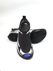 女性條紋圖案彩塊字母印花滑入式水襪，運動戶外水鞋 - 黑色 - 查看 5