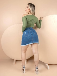 Women Denim Skirts - Medium Wash - View 5