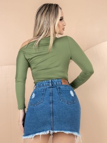 Women Denim Skirts - Medium Wash - View 4