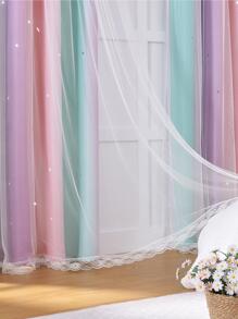 1pc Lace Curtain, Modern Double Layer Blackout Curtain For Home Decor