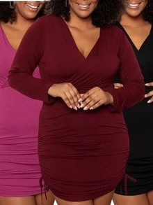 Plus Size Dresses - 酒紅色 - 查看 1