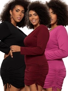 Plus Size Dresses - 酒紅色 - 查看 2