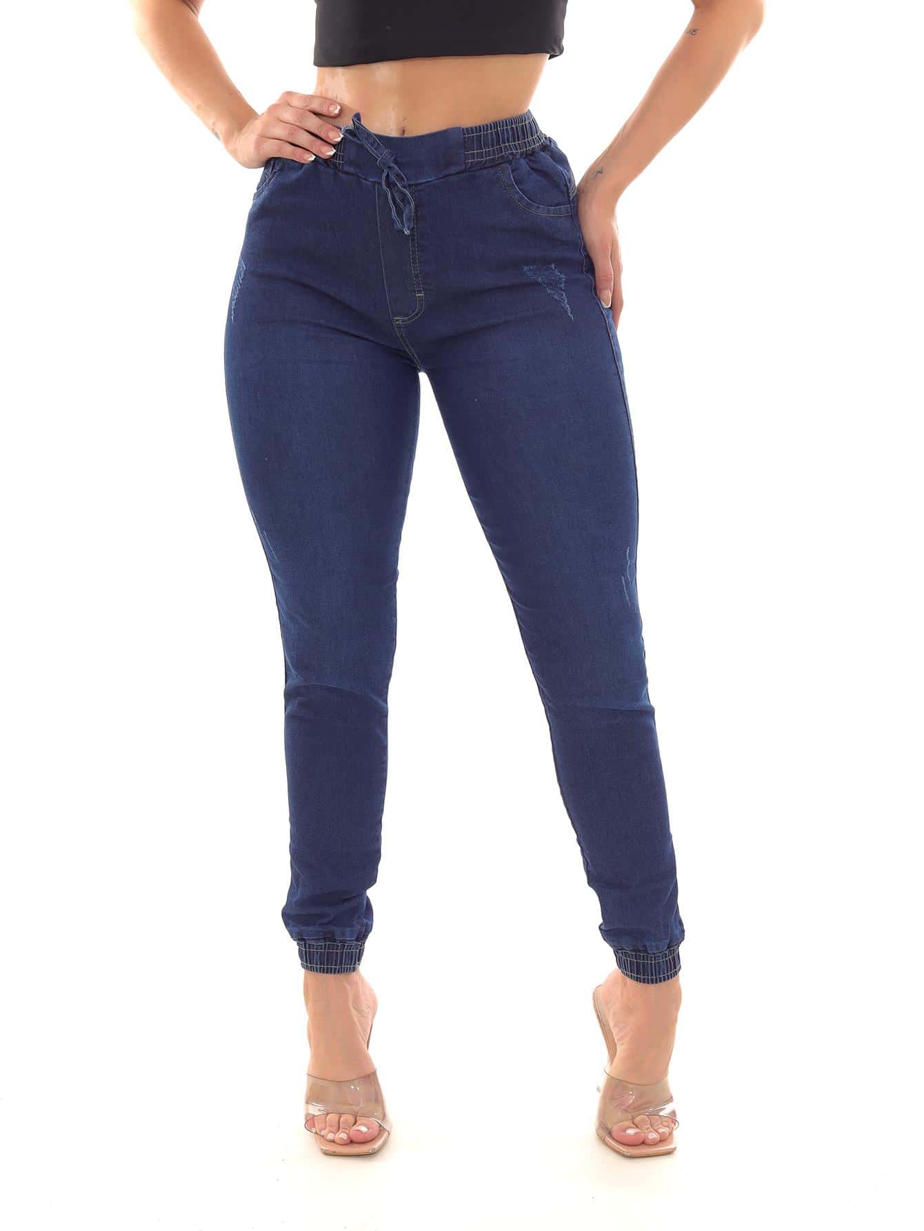 Women Jeans - 深色水洗藍 - 查看 1