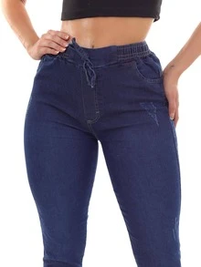 Women Jeans - 深色水洗藍 - 查看 3