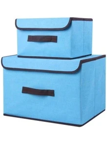 2 Foldable Fabric Organizer Boxes With Lids Home Clothing - Blue - View 1