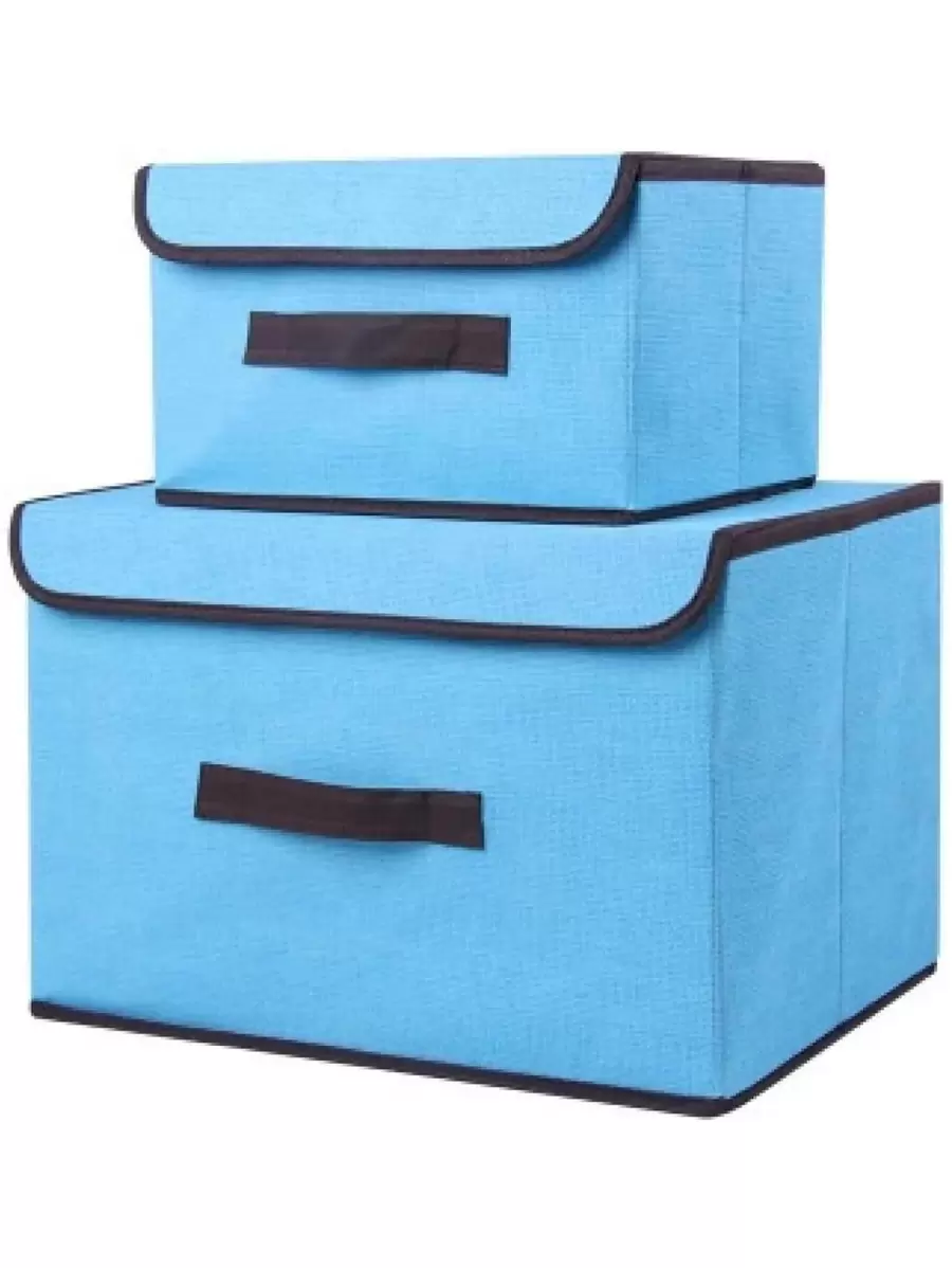 2 Foldable Fabric Organizer Boxes With Lids Home Clothing - Blue - View 1