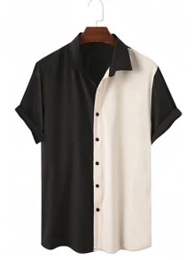 Camisa Social Lisa Masculina Manga Curta preta e branca