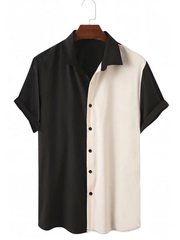 Camisa Social Lisa Masculina Manga Curta preta e branca
