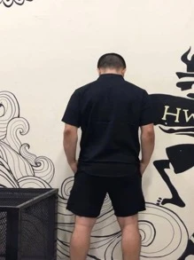 Camisa Social Lisa Masculina Manga Curta preta e branca