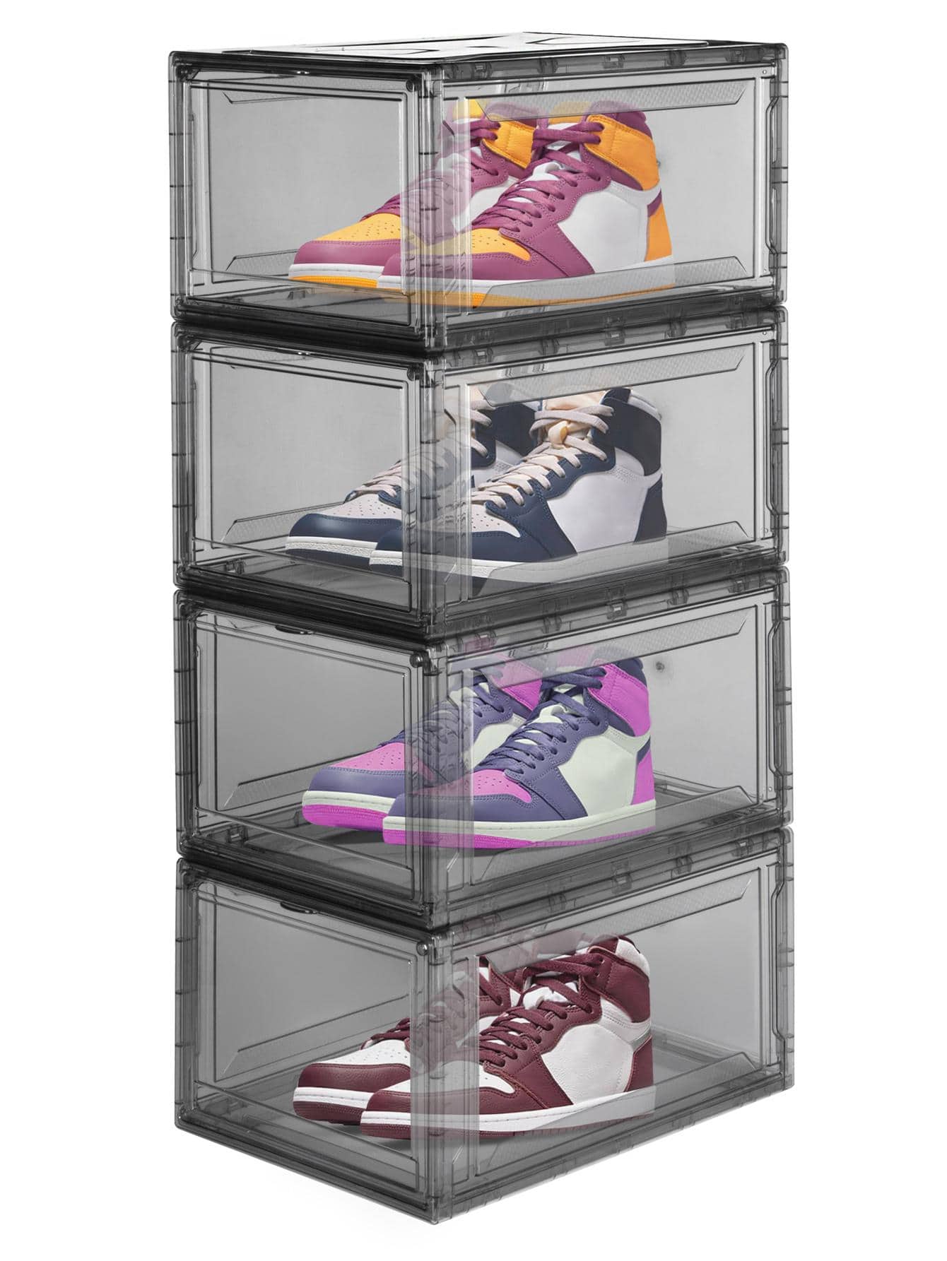 Ag Box Premium Alexa Stackable Shoe Racks, Dust Smoke Proof Multipurpose Storage 4 Pack - Grey - View 1