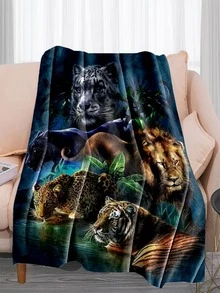 1入組動物圖案現代針織織物濃烈香調毯子適用於臥室 - 彩色 - 查看 2