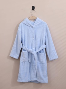 1 件珊瑚绒 3D 耳朵刺绣兔子连帽浴袍、家居服、长袍、高端家居服、适合沐浴、泳池、礼物 - 藍色 - 查看 2