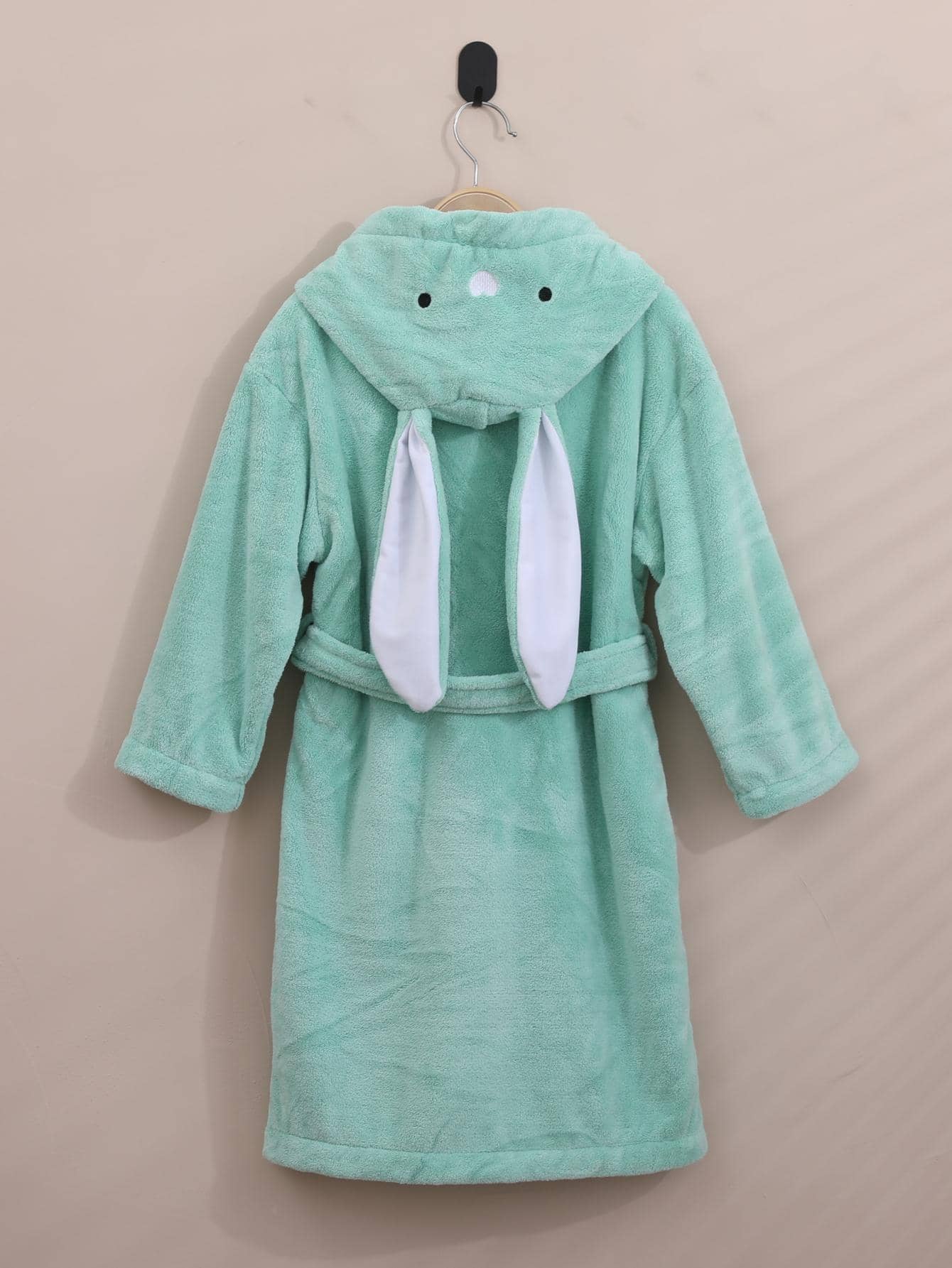 1pc Coral Fleece 3D Ear Embroidered Rabbit Hooded Bathrobe, Loungewear, Robe, High-End Home Wear, Suitable For Bathing, Pool, Gift - Green - View 1