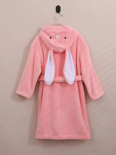 1 件珊瑚绒 3D 耳朵刺绣兔子连帽浴袍、家居服、长袍、高端、休闲、适合沐浴、泳池、礼物