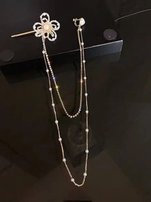 1入組花朵裝飾耳夾 - 金色 - 查看 3