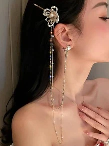 1入組花朵裝飾耳夾 - 金色 - 查看 1