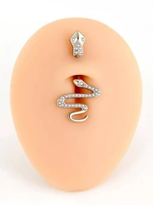 1入組簡約風不銹鋼方晶鋯石蛇設計臍環適合女士和女孩,不銹鋼首飾類 - 彩色 - 查看 3
