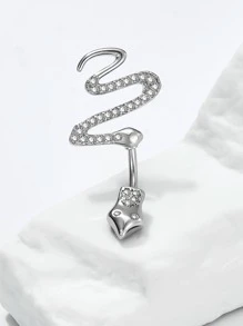 1入組簡約風不銹鋼方晶鋯石蛇設計臍環適合女士和女孩,不銹鋼首飾類 - 彩色 - 查看 4