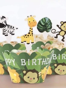 24入組卡通動物圖案蛋糕裝飾和12入組紙杯蛋糕包裝紙 - 彩色 - 查看 1