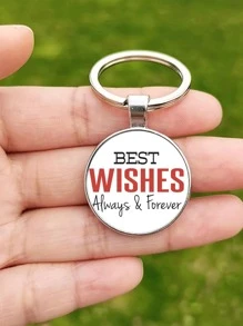 標語圖案圓形吊飾鑰匙圈 - 銀色 - 查看 2