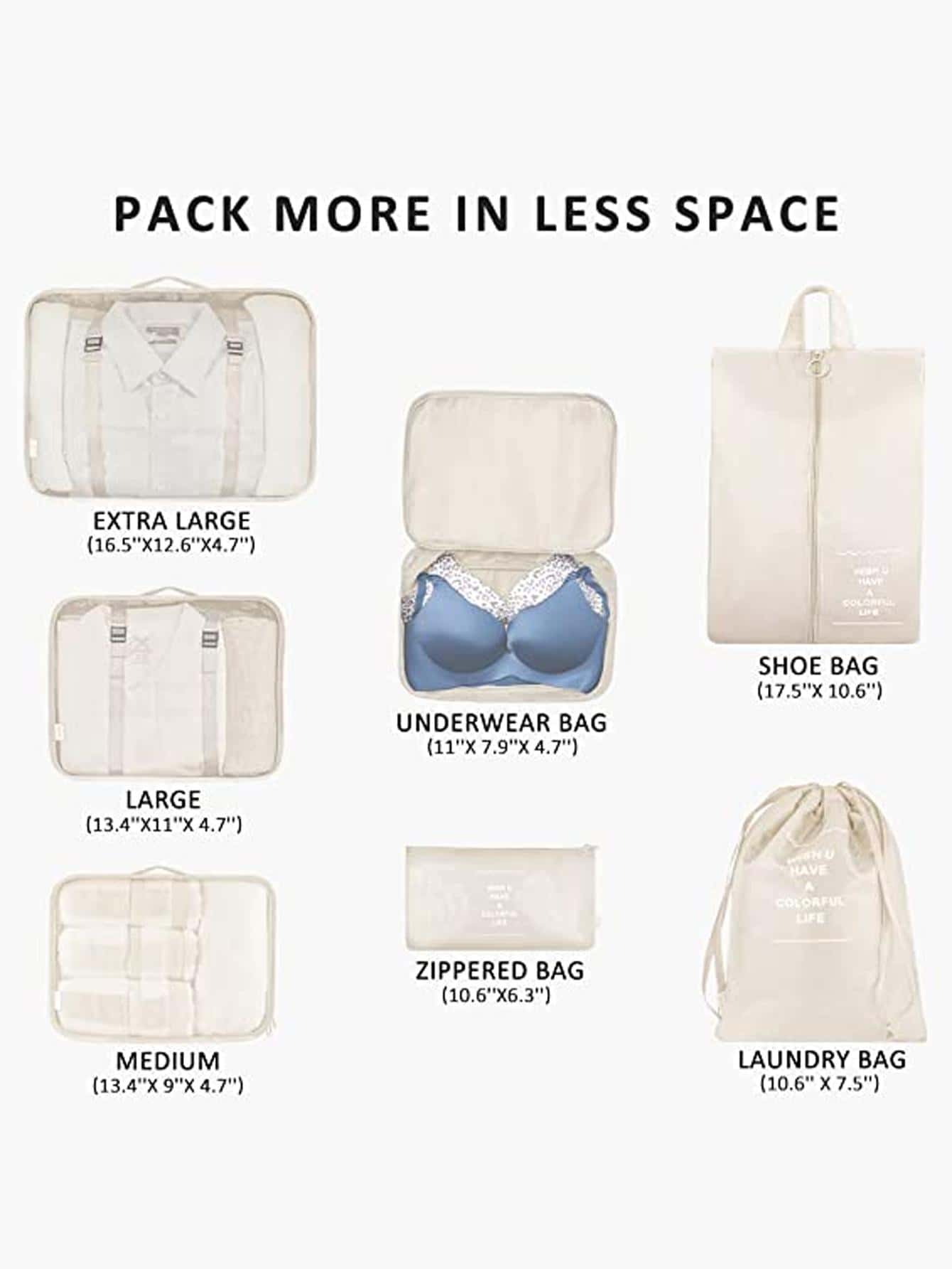 7 Set Packing Cubes For Suitcases, Kingdalux Travel Luggage Packing Organizers With Laundry Bag