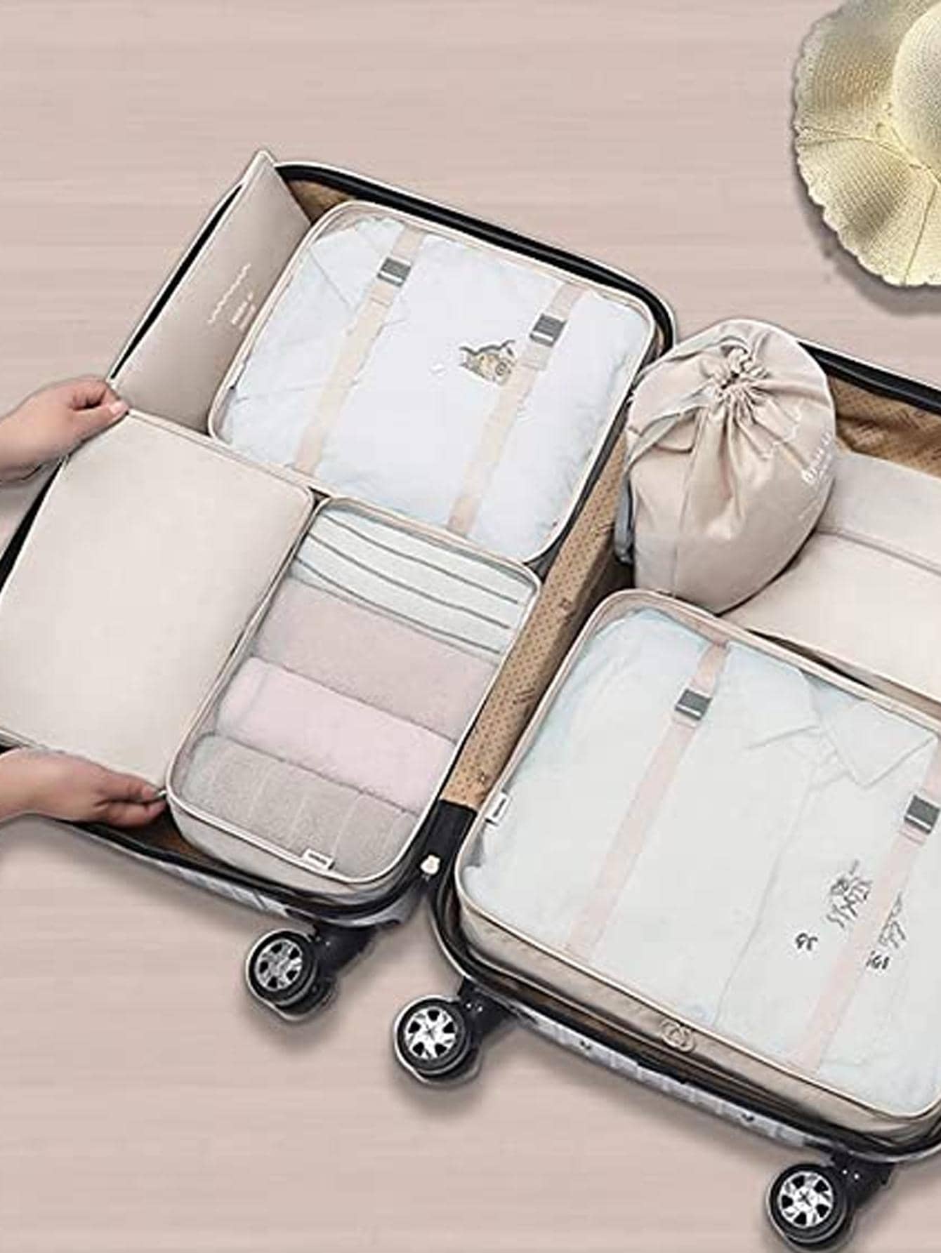 7 Set Packing Cubes For Suitcases, Kingdalux Travel Luggage Packing Organizers With Laundry Bag
