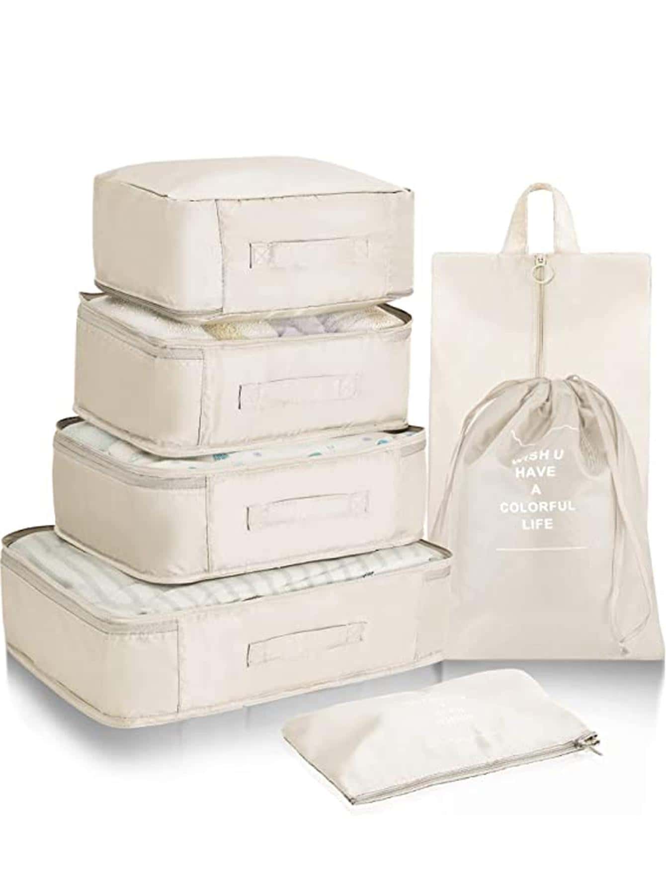 7 Set Packing Cubes For Suitcases, Kingdalux Travel Luggage Packing Organizers With Laundry Bag