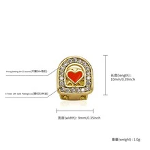 1入組嘻哈心和水鑽裝飾牙套適合女士男士身體裝飾用黃金銅萬聖節受歡迎首飾類禮品派對 - 金黃色 - 查看 6