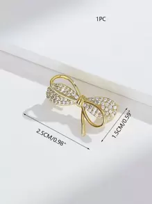 1 件装水钻蝴蝶结装饰围巾别针女士胸针百搭时尚女士女孩礼物配饰女士情人节 - 金色 - 查看 3