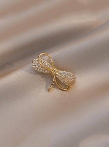1 件装水钻蝴蝶结装饰围巾别针女士胸针百搭时尚女士女孩礼物配饰女士情人节 - 金色 - 查看 1