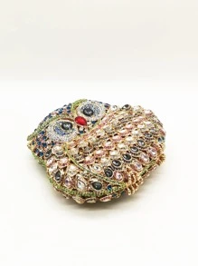 可爱猫头鹰手拿包，女士水晶晚宴包，动物造型手拿包，正式晚宴水钻钱包，万圣节/圣诞节手提包，最佳礼物 - 彩色 - 查看 8