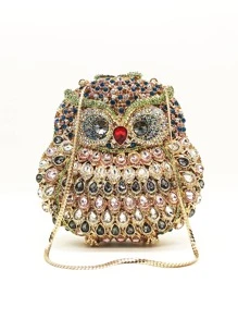 可爱猫头鹰手拿包，女士水晶晚宴包，动物造型手拿包，正式晚宴水钻钱包，万圣节/圣诞节手提包，最佳礼物 - 彩色 - 查看 4